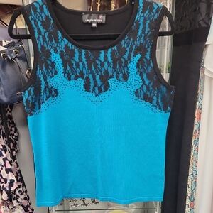 Laura Petit Lapis Teal and Black Lace Tank Top (D1)